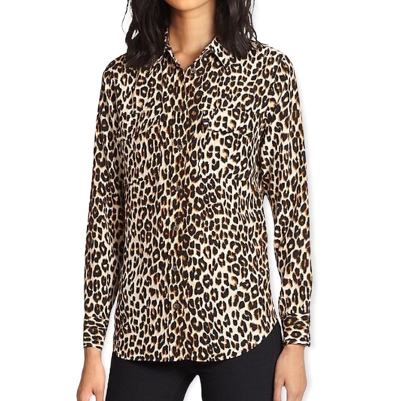 Equipment Tops - Equipment Slim Signature Silk Leopard Print Shirt